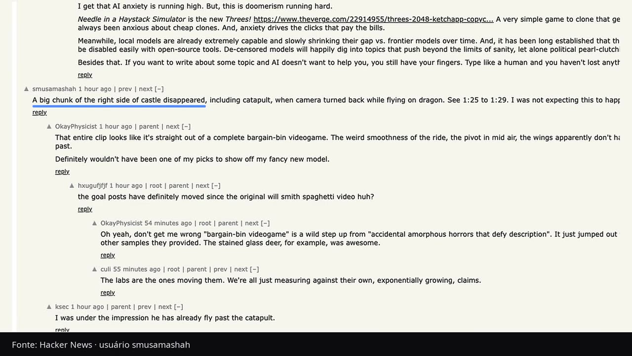 Comentário no Hacker News aponta pedaço do castelo que desaparece na demo