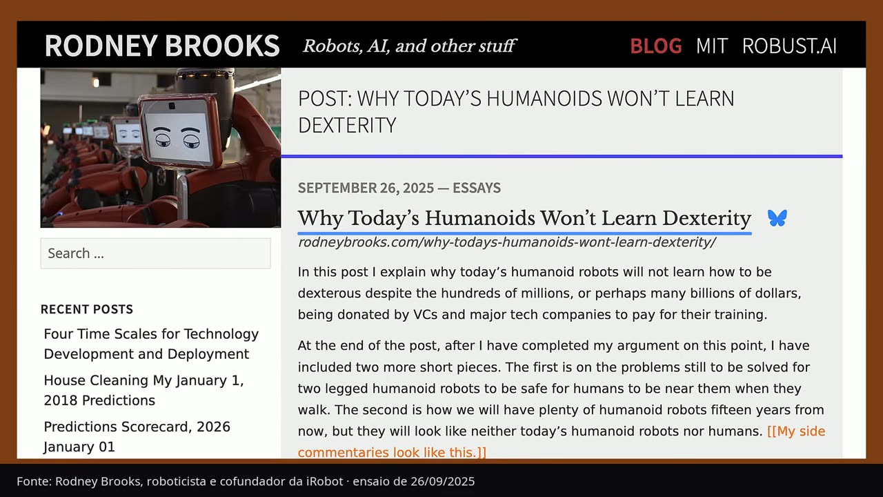 Ensaio de Rodney Brooks sobre os limites dos humanoides atuais.